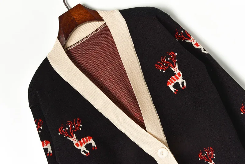 Осень и зима новая жаккардовая лося просторная вязаная кофта пальто с длинными рукавами женский свитер 39