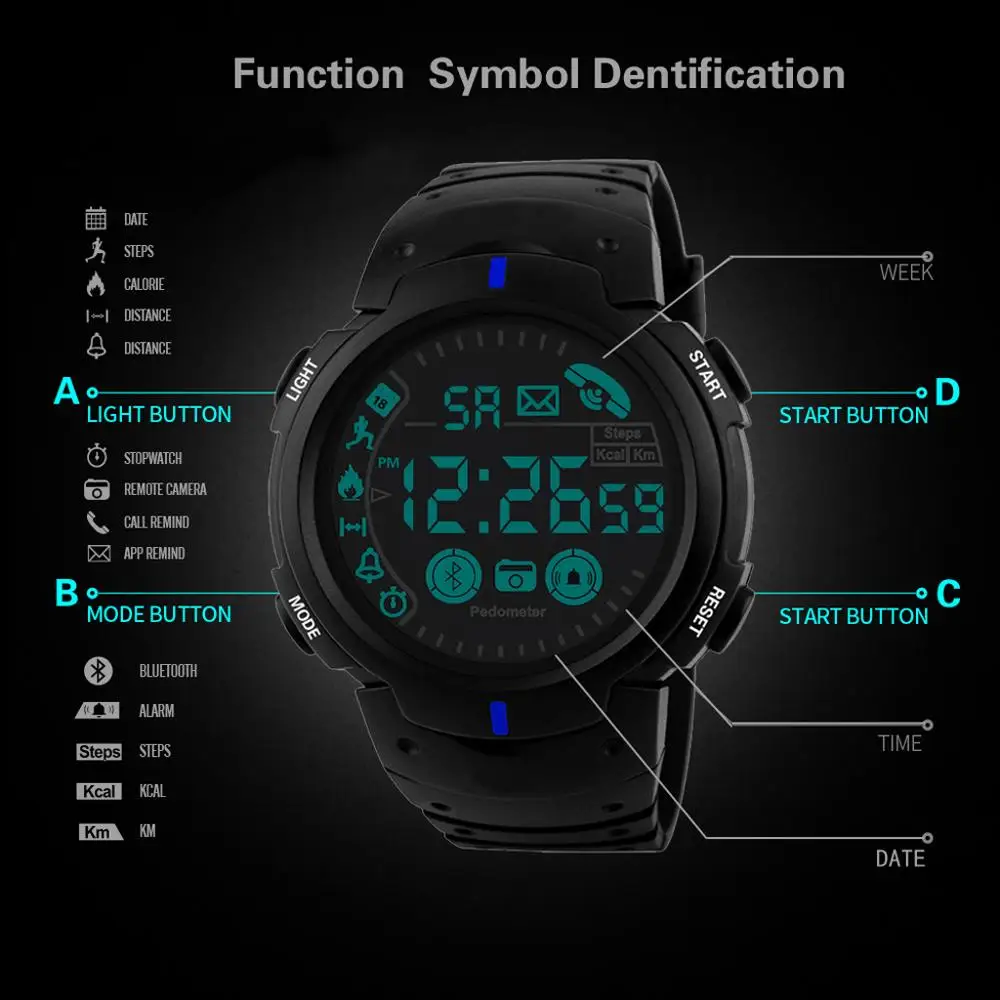 HONHX Bluetooth мужские часы для спорта на открытом воздухе цифровые умные часы мужские s водонепроницаемые часы шагомер калории Relogio Спорт Masculino