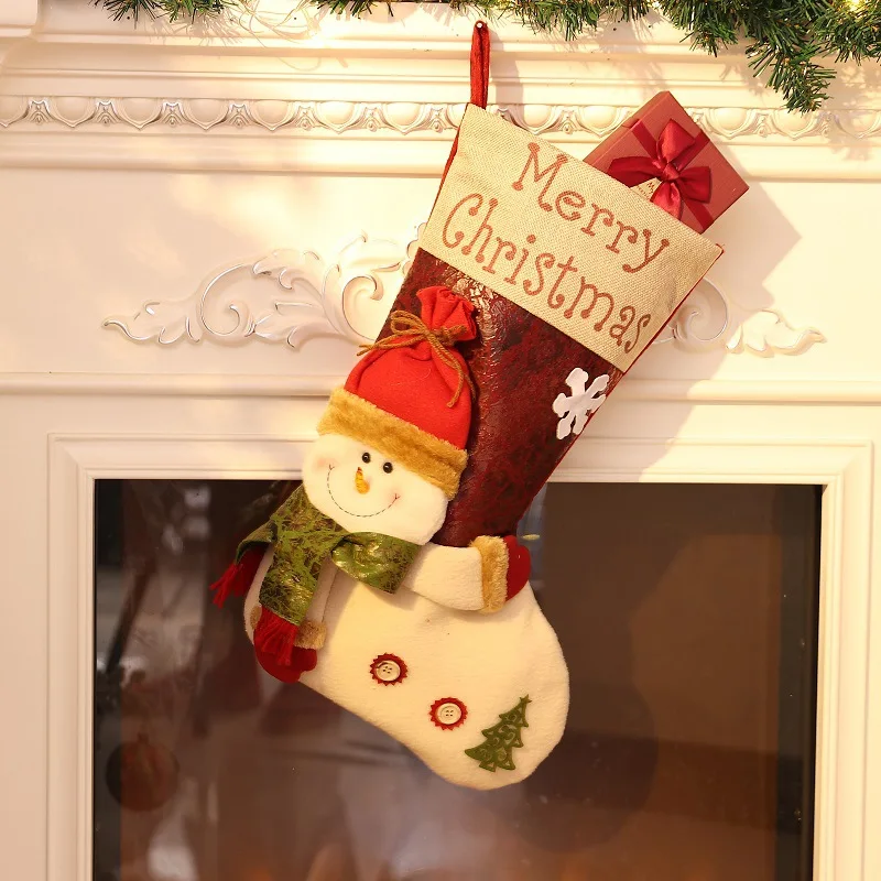 Ручной работы, большие носки, Подарочные Подвески для сумок, старый снеговик, лось, креативные конфеты, сумки, детские вещи, рождественские украшения для дома, игрушки - Цвет: Белый