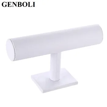 

White Color Velvet & Leather T-Bar Jewelry Rack Bracelet Watch Necklace Stand Organizer Holder Display