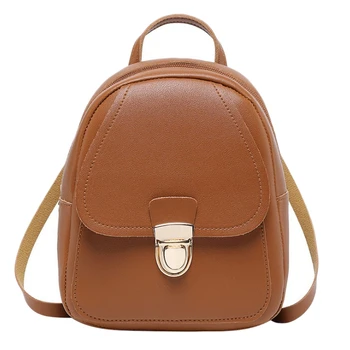 

Fashion Backpack Multi-Function Small Backpack Women Pu Leather Shoulder Handbags Female Backpack School Bag Pack Brown