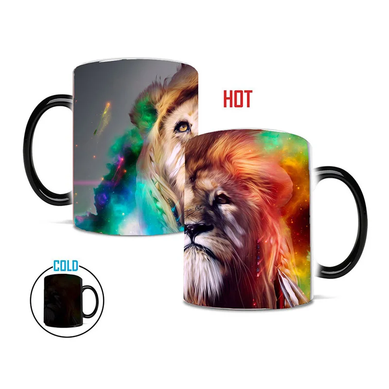 

New The King of Forest Lion Magic Mug 350mL Ceramic Color Changing Mugs Cup Heat Sensitive Coffee Milk Mug Gift Free Shipping