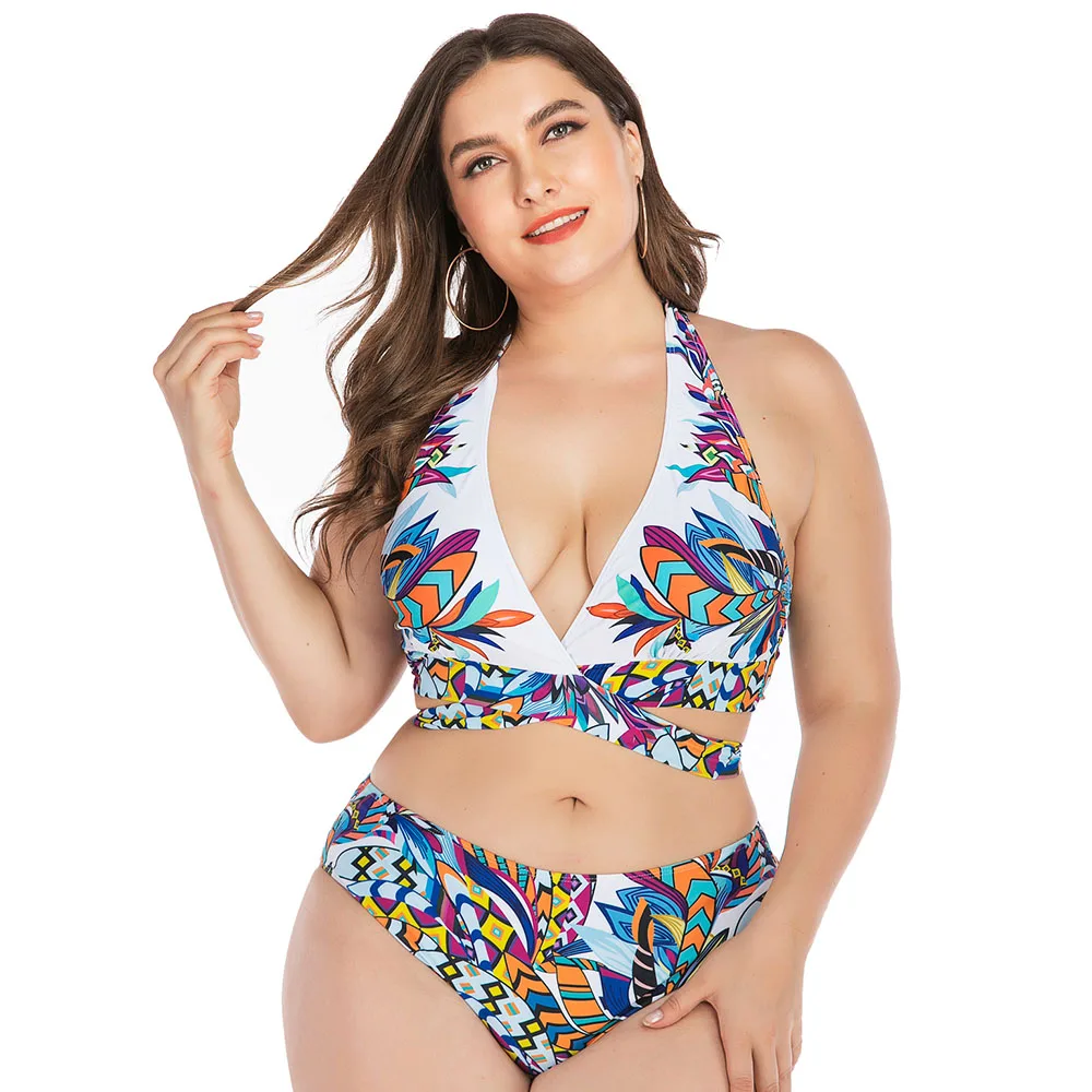 

New Printed Swimming Suit For Women String Bikini Set Cross Swimwear Sexy Bathing Suit Open Back May Bathers Brazilian Maillot