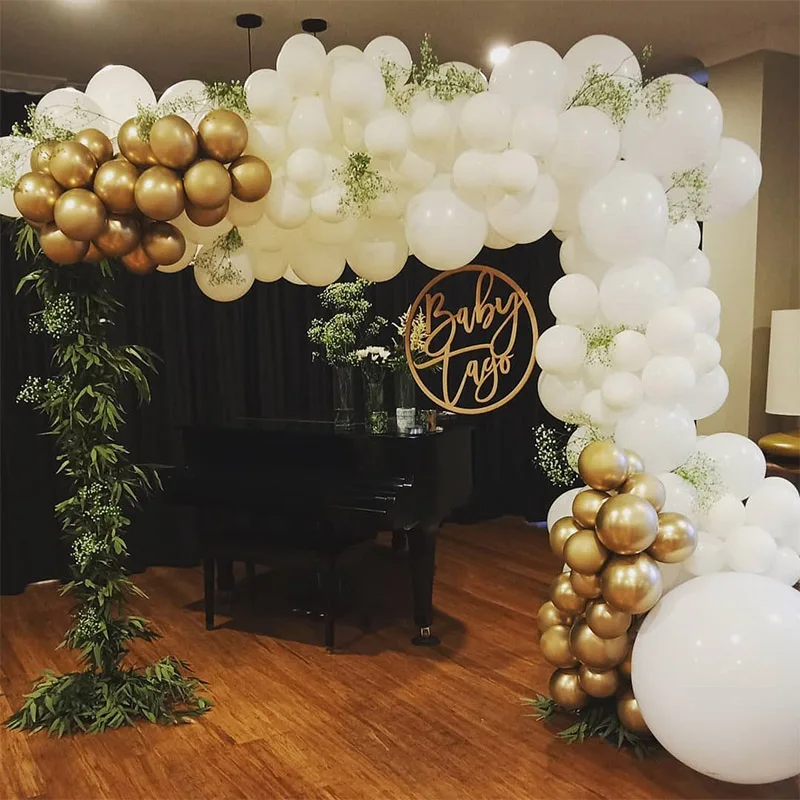 

116pcs White Wedding Engagement Balloon Decoration Backdrop metal Gold Balloons Garland For Baby Birthday Party Supplier
