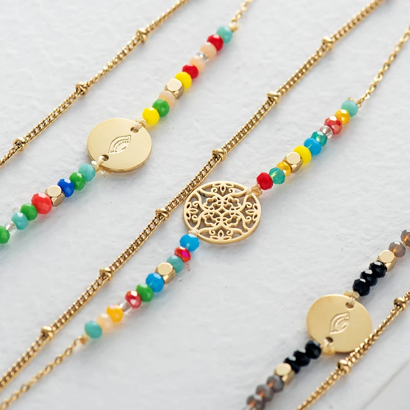 Fever& Free Pulsera Mujer изысканные браслеты в богемном стиле полые круглые золотые браслеты из нержавеющей стали и Набор браслетов браслеты Femme