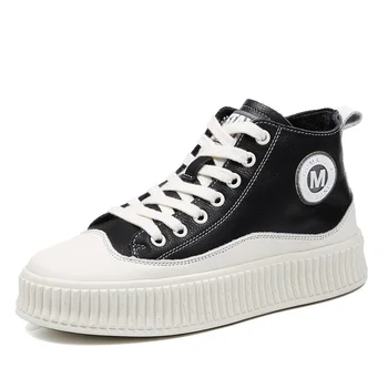 

2019 Autumn New Women Shoes Fashion Leather Ankle Boots Woman Casual Thick Bottom Sneakers Waterproof Lace Up Flats Shoes