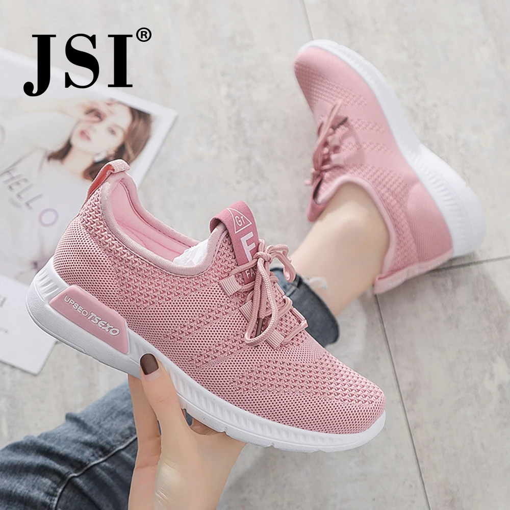 

JSI Women's Outdoor Casual Shoes Round Toe Lace Up Solid Color Flat Flat Shoes Spring New Fashion Breathable Mesh Sneakers JY29