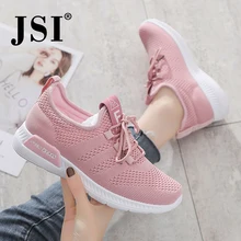 JSI Women's Outdoor Casual Shoes Round Toe Lace Up Solid Color Flat Flat Shoes Spring New Fashion Breathable Mesh Sneakers JY29