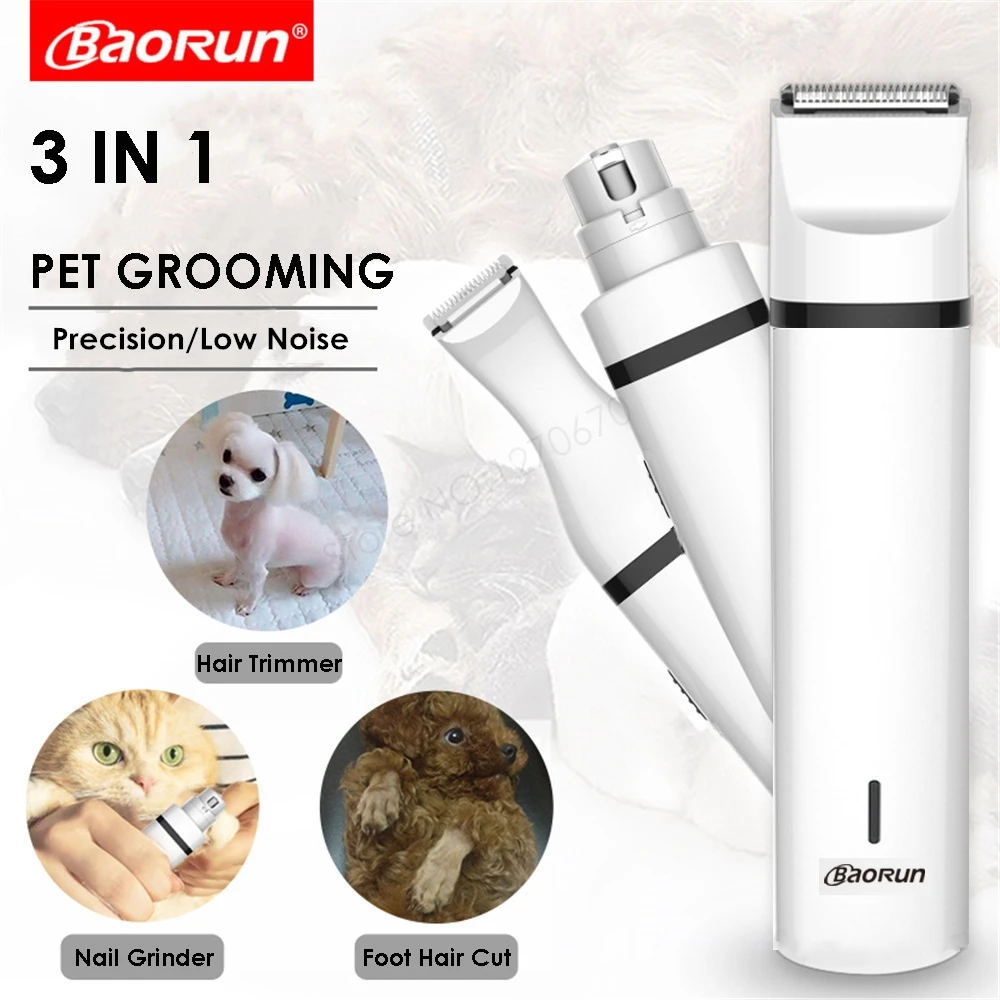 BaoRun 3 IN 1 Pet Grooming Kit Rechargeable Pets Clippers Dog Cat Hair Trimmer Paw Nail Grinder Foot Cutter Cutting Machine | Дом и сад