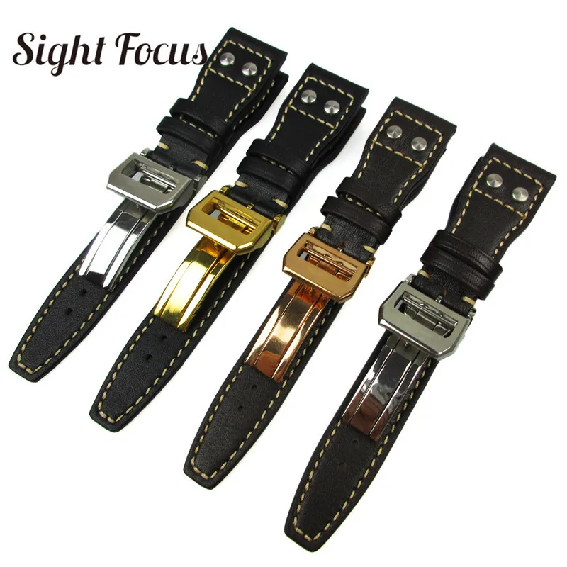 22mm Rivets Studded Leather Watch Strap For Iwc Big Pilot Mark Plain