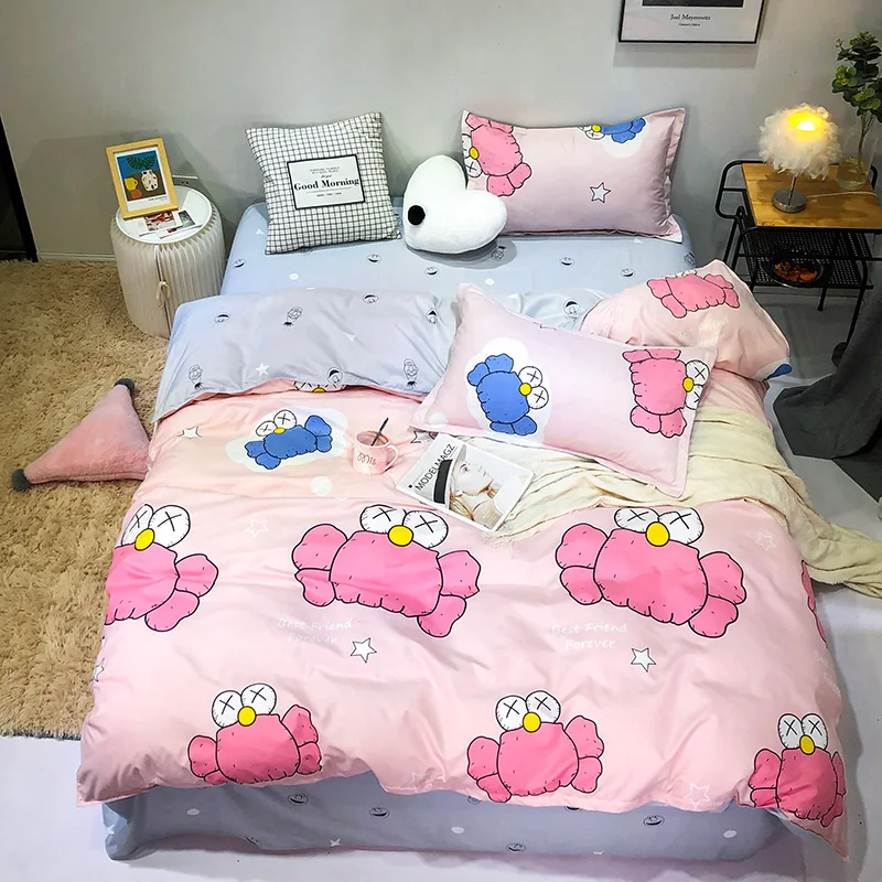 

Cartoon Children Bedding Set Cotton-like Fabric Soft Comfortable Bedclothes Students Domitory Pink Bed Duvet Cover Set 150*200cm