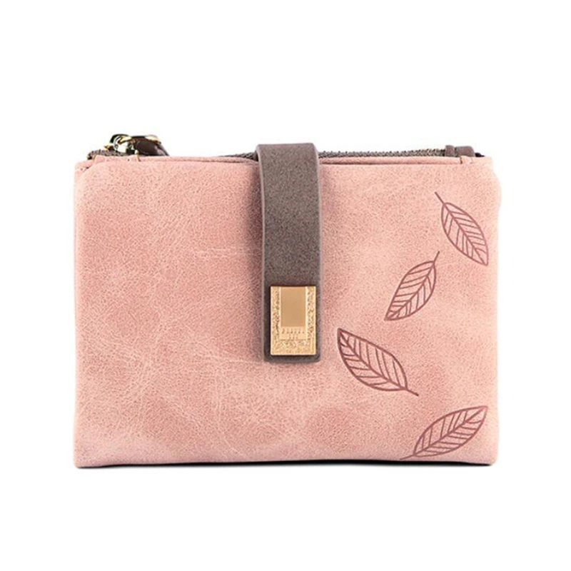 Cartera pequeña con hojas grabadas para mujer, monedero de marca, Cartera de piel sintética suave para mujer, tarjetero, Mini bolso de mano para chica