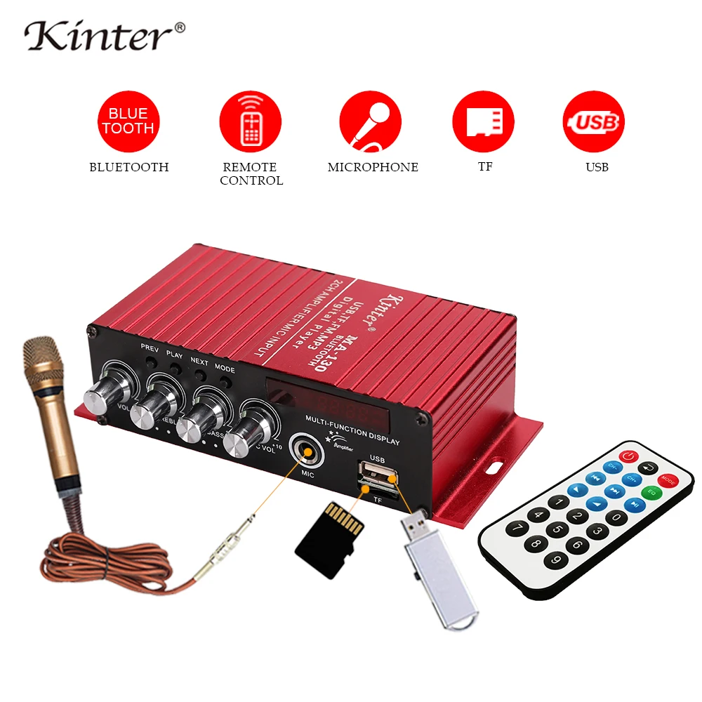 Kinter MA-130 аудио усилитель 2,0 канал 20 Вт Hi-Fi стерео звук с MP3 USB TF BT AUX Функция микрофона вход FM в домашнем автомобиле