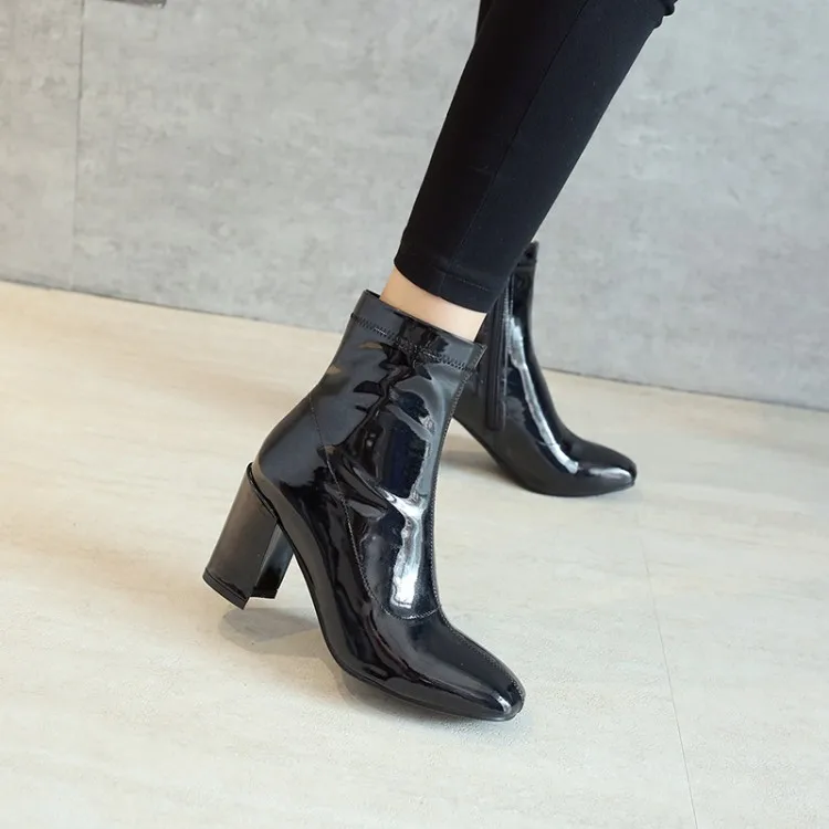 

Big Size 9 10 11 12 boots women shoes ankle boots for women ladies boots shoes woman winter Side zipper square tip thick heel