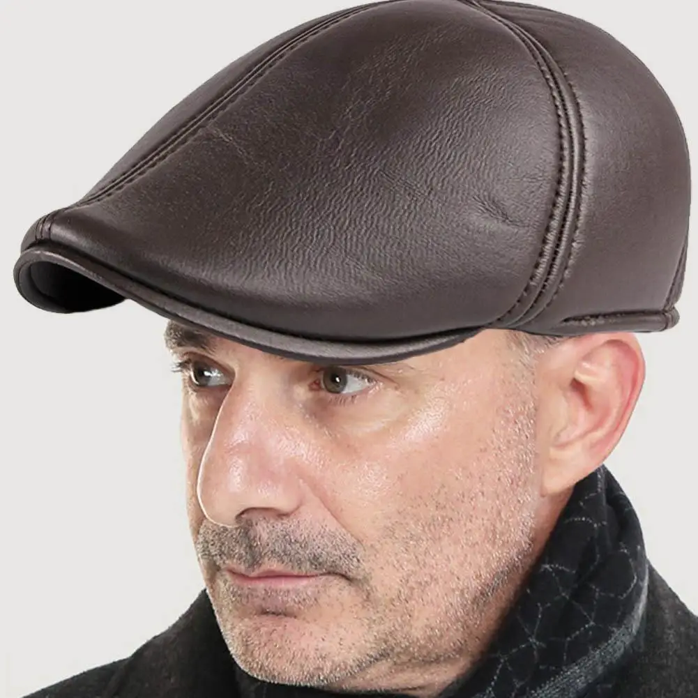 Винтажная шапка Newsboy, теплый берет, Кожаная шапка с ушками, шапка для вождения, охоты, на осень и зиму
