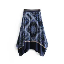 Женская винтажная ретро юбка с цветочным принтом, повседневная юбка с неровным подолом, юбка с эластичной резинкой на талии, свободные миди юбки QUN369