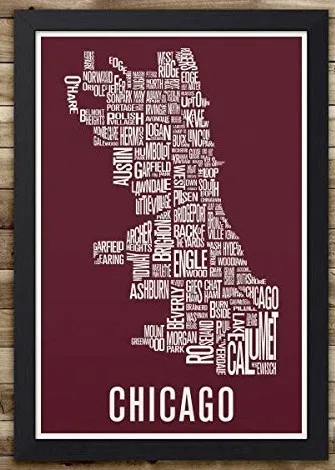 Настенное искусство район Chicago карта печати минималистический стиль плакат вид художественная работа на холсте для декора гостиной - Цвет: Зеленый
