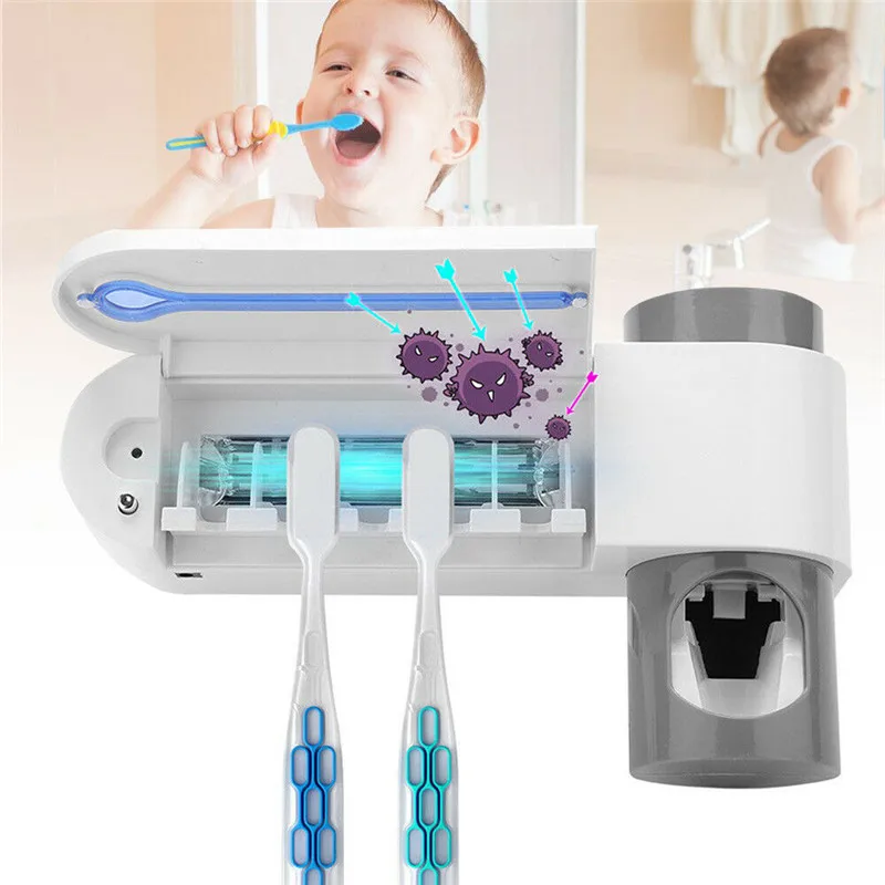 

2019 New 2 In 1 UV Toothbrush Sterilizer Toothbrush Holder Automatic Toothpaste Squeezers Dispenser Home Bathroom Set