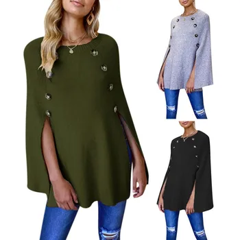 

Sweater Women Simple Autumn Solid Color Pullover Irregular Wrap Sleeverless Round Collar Sweater pull femme