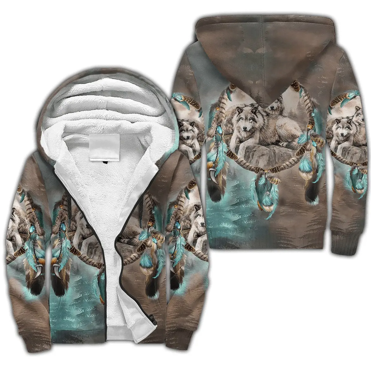 Schöne Wolf Native Indian 3D Gedruckt männer Winter Fleece Warme Dicke Zipper Hoodies Unisex Casual Jacken Mäntel Outwear YM-01 – Detail 16