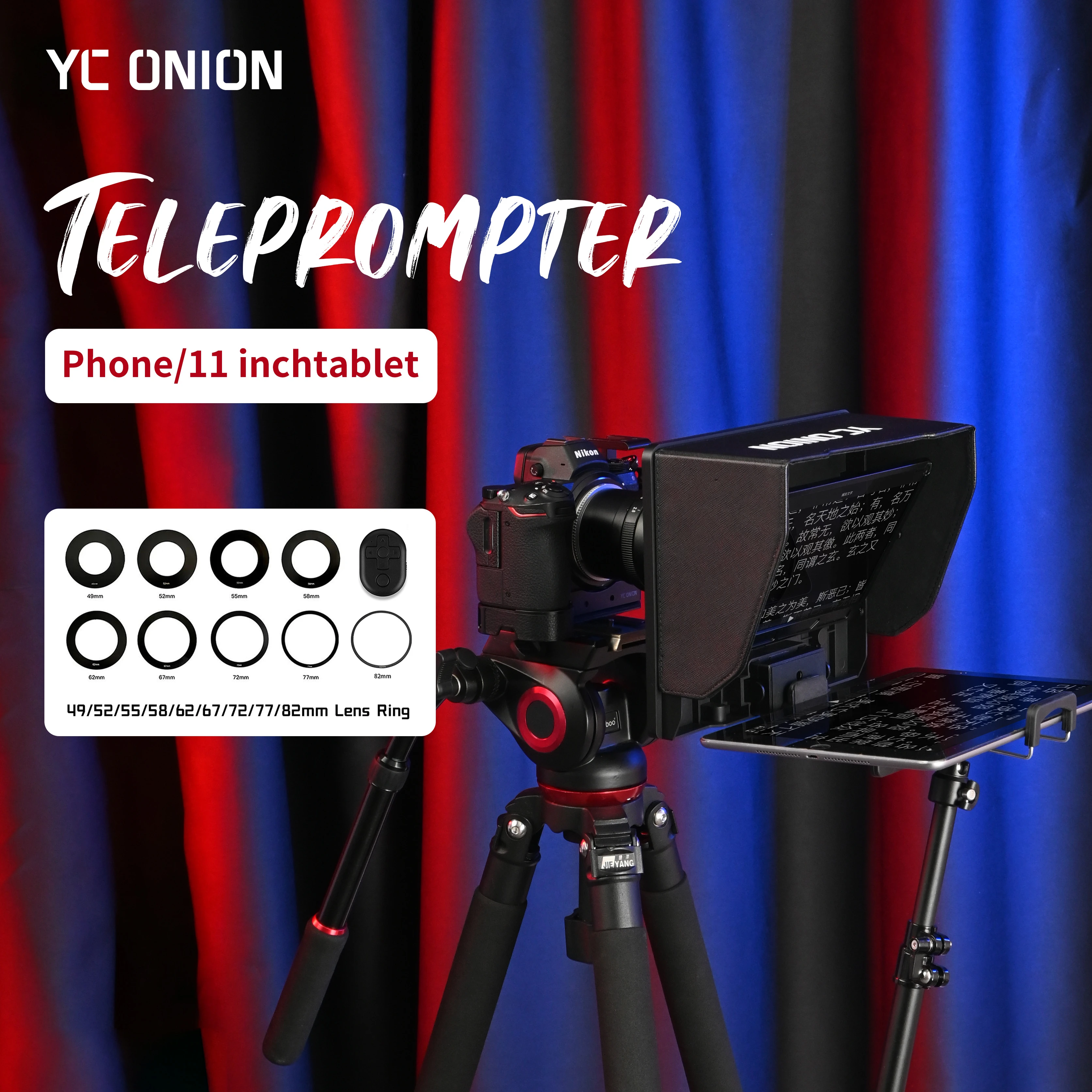 FEELWORLD TP2A 8-inch Portable Teleprompter Supports Up To Smartphone/DSLR Tablet Laptop Camara BT Control Lens Adapter Rings