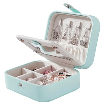 

Portable Girls Travel Storage OrganizerWomen Jewelry Box 2-Layer Rectangle Earrings Ring Necklace Carrying Case Gift Box Storage