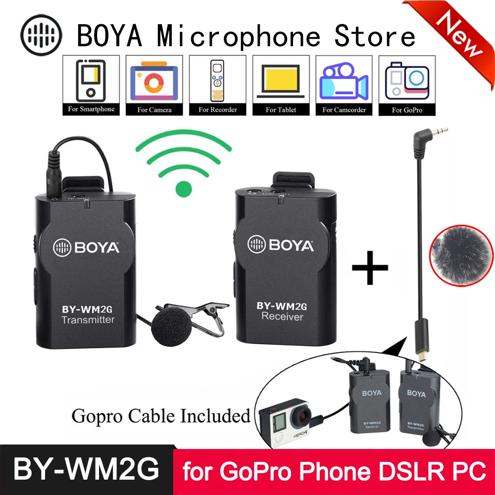 BOYA BY WM2G Беспроводная система микрофона Lavalier для GoPro Hero 3 + 4 смартфона DSLR камера