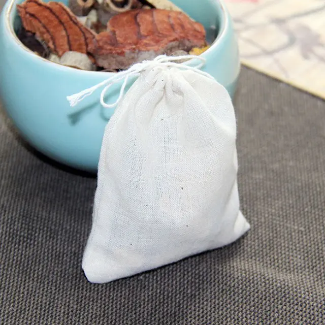 10pcs/lot empty cotton tea bags muslin drawstring strainer tea spice food separate filter bag with string