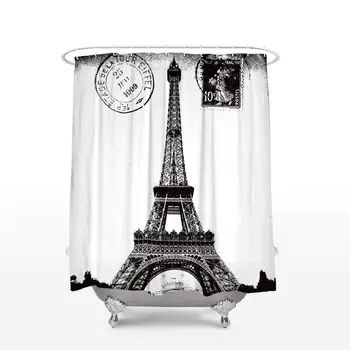 

Vintage Polyester Fabric Decorative Shower Curtain Liner Set with Hooks for Bathroom Showers, Stalls and Bathtubs, Waterproof,