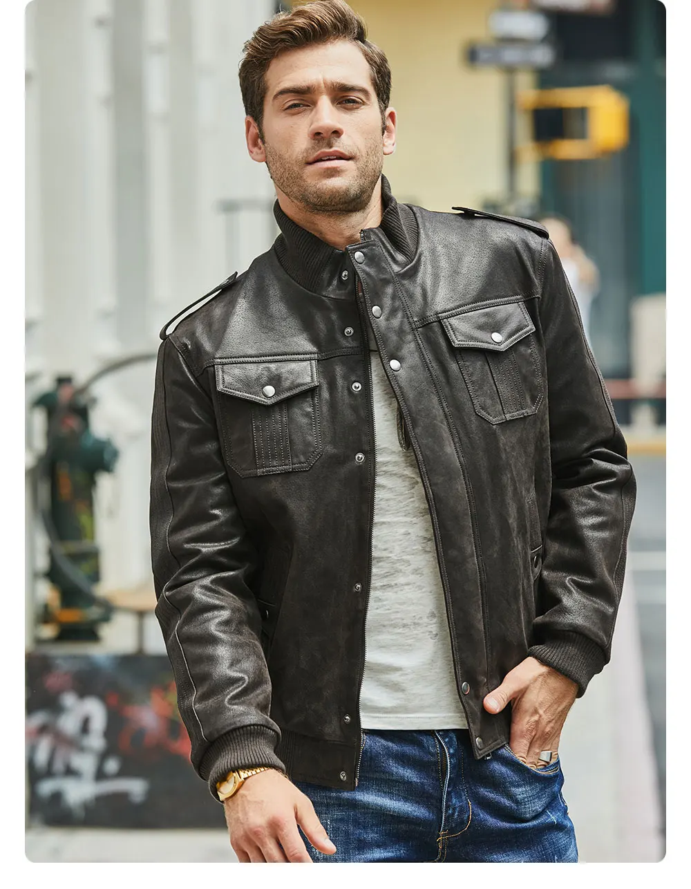 Men's Leather Jacket Bomber Jacket, Black Jacket Made Of Genuine ...