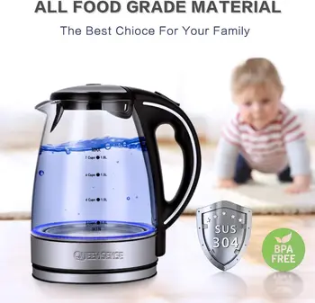 Electric Kettle, 5 minutes 1.7 Quarts Fast Boiling Glass Water Boiler with LED Indicator Cordless BPA-Free Borosilicate Tea Pot free shipping new steam make tea glass insulation the boiled tea electric kettle boil black pu erh pot electric kettles good