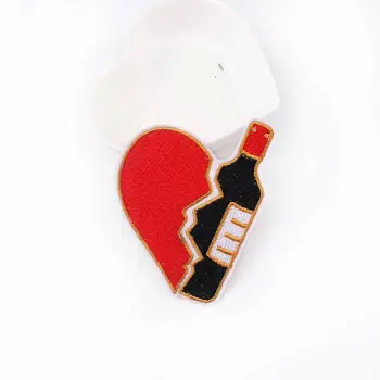 

Brocken Heart Wine Bottle Embroidered Patches For Clothing Hippie Iron On Patches On Clothes Cartoon Applique Jacket Accessories