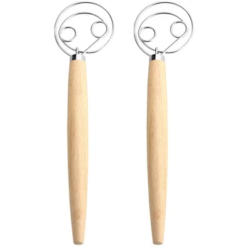 

Danish Dough Whisk Hand Crafted Bread Mixer Whisk Kitchen Baking Tools for Cake Dessert Bread Pizza Pastry 2Pcs
