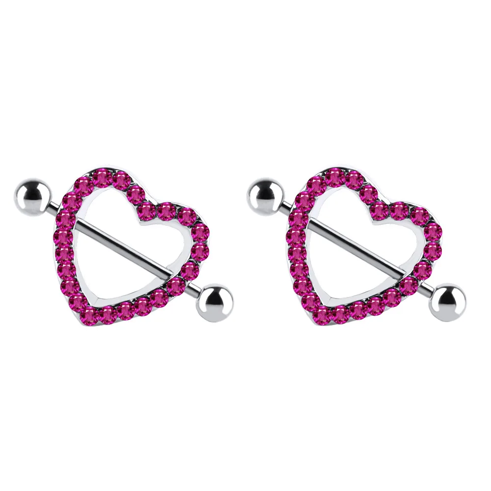 Stainless Steel Nipple Ring Piercing Love Hearts Barbell Crystal Shield Cover Flower Sexy Gifts 1Pair