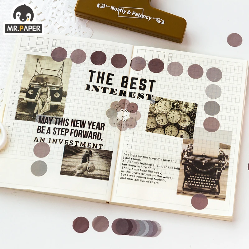 Mr.Paper 14*14mm Hard Candy Dot Color Washi Journaling Writing Memory Washi Tape Deco Gift Label Ins Masking Tapes Easy to Tear