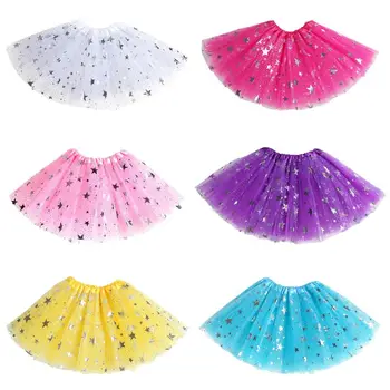 

Kids Girls Net Yarn Mini Tutu Skirt Five-pointed Star Sequins Princess Skirts