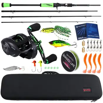 CRAZY DEAL ❤️ Sougayilang 4Section M Power Carbon Fiber Baitcsting Rod Full Kit Casting Reel Set 100M Fishing Line Lures Hooks Jig Head Pesca - discount item 50% OFF Sports & Entertainment