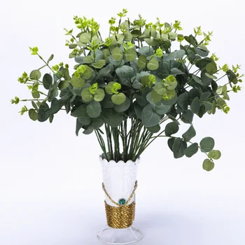 

16 Heads Eucalyptus Artificial Plants Fake Flower Leaf Foliage Bush Home Office Garden Decor Fake Plants For Shop Party Decorate