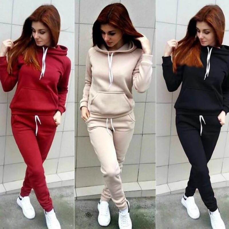 

Sports suit European and American women's autumn and winter new large size track and field sportswear fleece hooded suit women