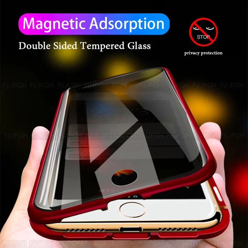 Anti Peep Magnetic Phone Case For iPhone 6 7 8 Plus X XS XR 11 12 Pro Max SE2 Double Glass Metal Privacy Case for iPhone SE 2020