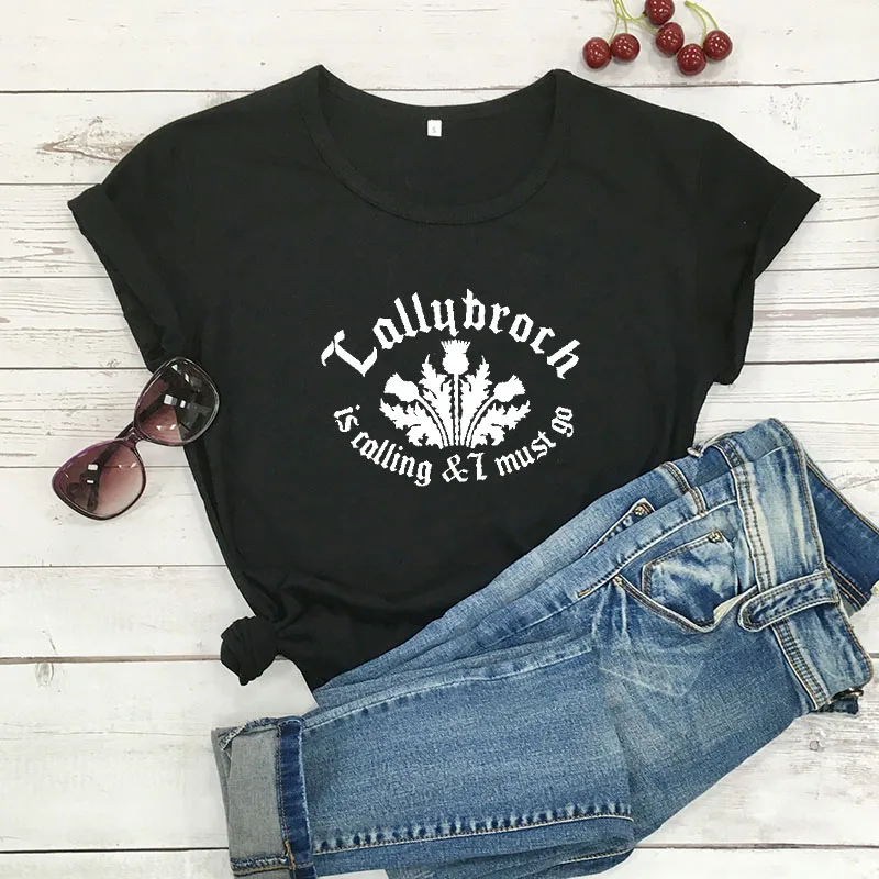 Lallybroch is call and I must go, Новое поступление, Женская забавная Повседневная футболка из хлопка, рубашки в стиле Outlander