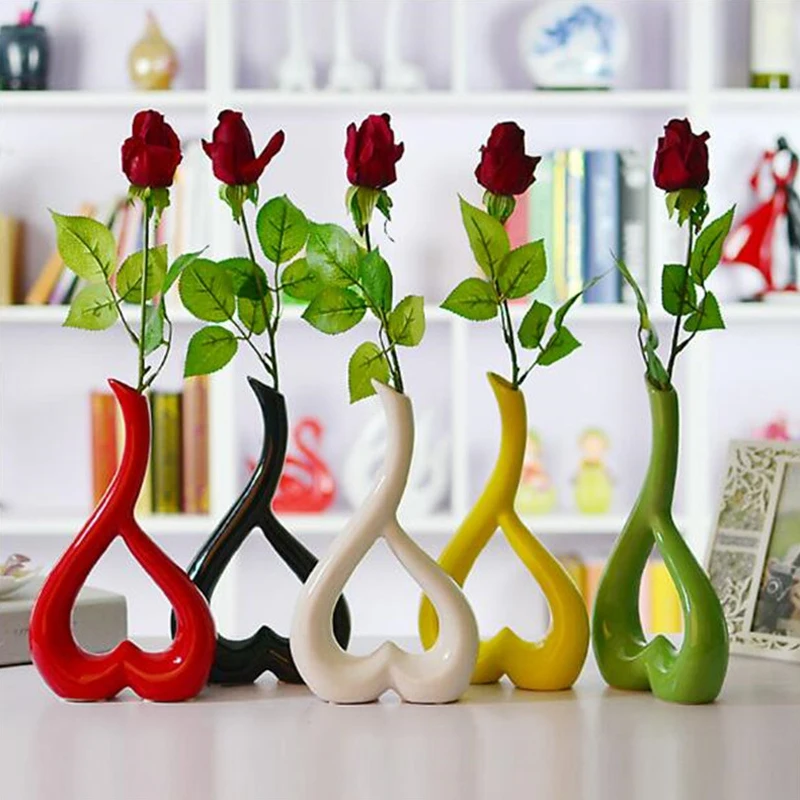 Ваза для цветов, ваза для цветов, 3D, в форме сердца, вечерние, свадебные, керамические, 5 цветов, яркие, креативные, праздничные, для домашнего декора, красивые