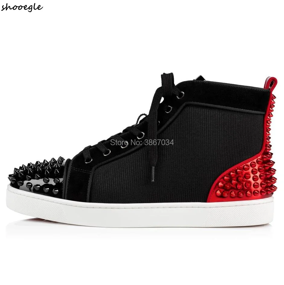 

SHOOEGLE Design Ankle Boots Man High Top Sneakers Patchwork Lace Up Flats Spiked Studs Casual Shoes Men Spring Autumn