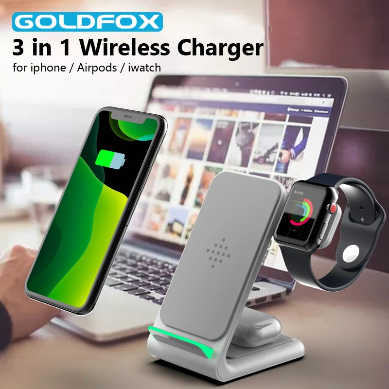 15W Fast Wireless Charger For Iphone 12 12 Pro Max 3 In 1 Wireless Charging Station Pad For Airpods Pro For Apple Watch 6/5