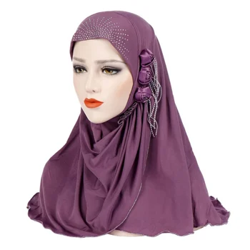 

Fashion New Ice Silk Side Three-dimensional Flower Tassel Muslim Headscarf Shawl Scarf Solid Color Shawl Scarf Sportswear Women