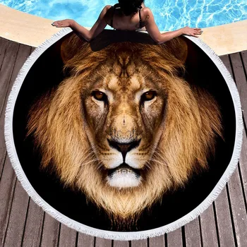 

Lychee Lion Printed Round Beach Towel Microfibre Beach Towel Wearable Soft Towel Beach Accessories