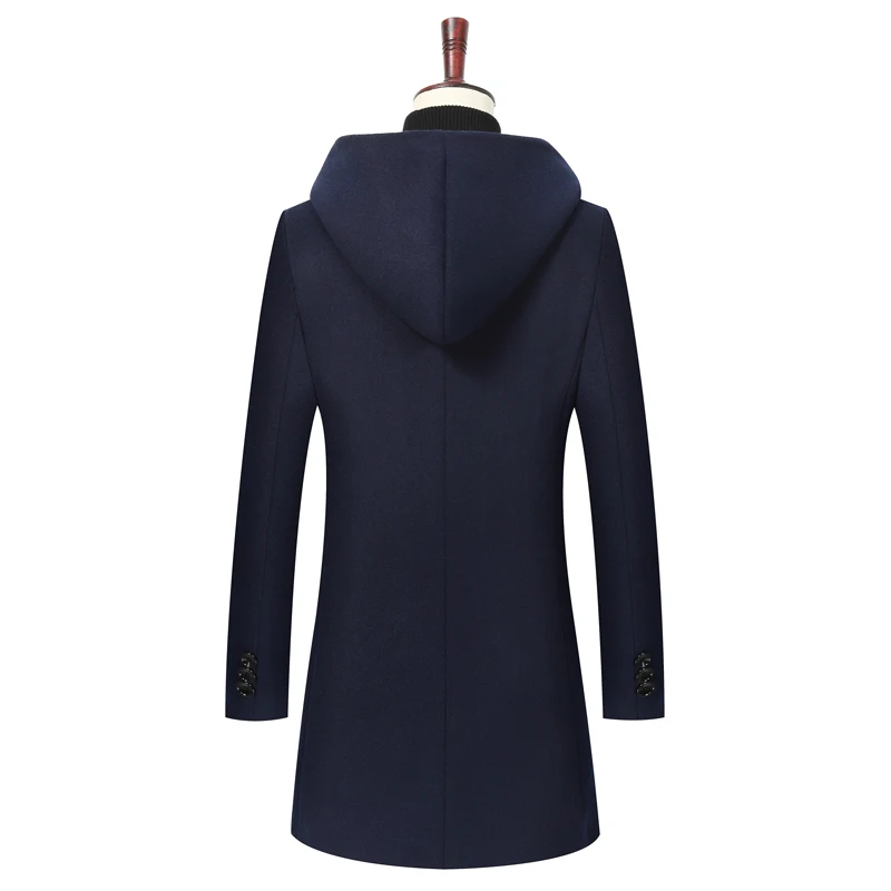 Promotion Men's Coat Hooded Overcoat Casual Trench Coat Winter Men Wool Men's Jacket Solid Men's Cashmere Coat Long Jacket Men Trench Wool