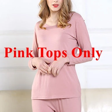pink tops only Mferlier осеннее женское термобелье больших размеров 5XL 6XL 7XL однотонное синее тонкое эластичное женское нижнее белье Топы+ нижнее белье - Цвет: pink tops only