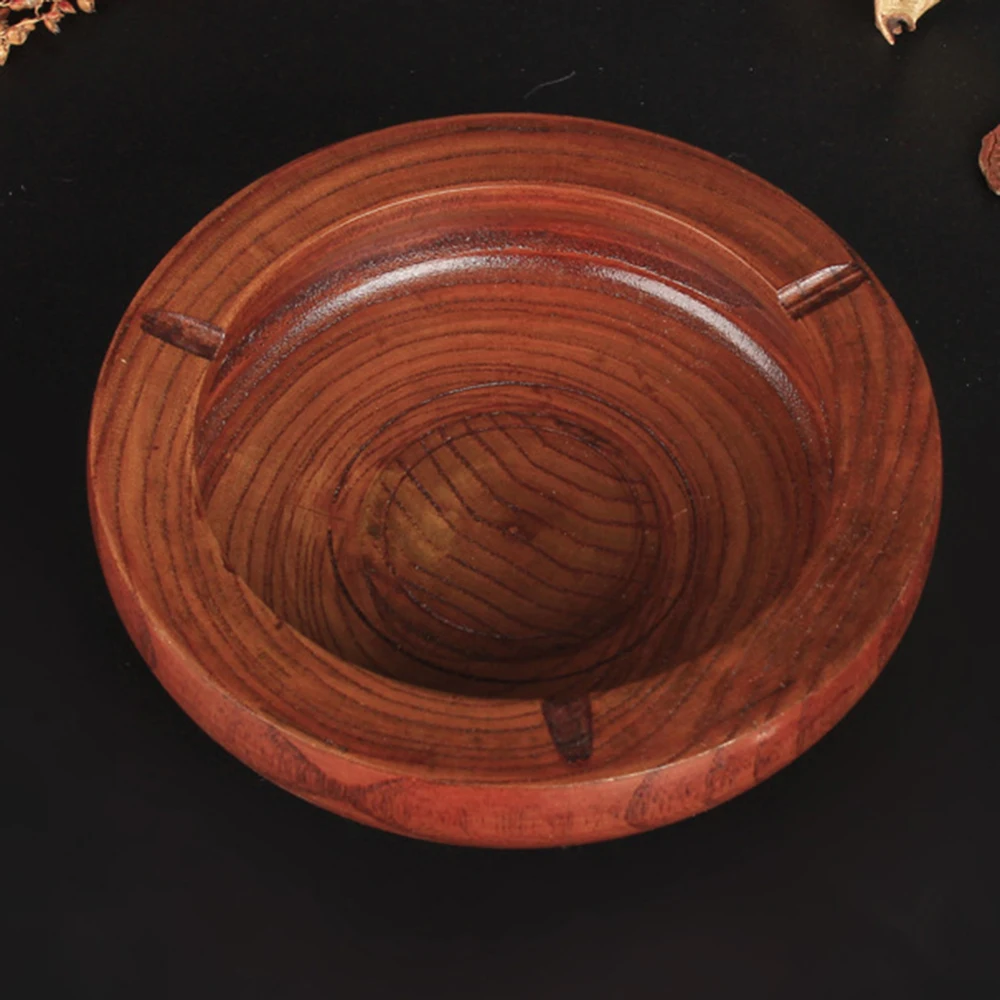 

Hot Sale Round brown wood smoke ashtray tobacco cigarette ash holder 10.5cm