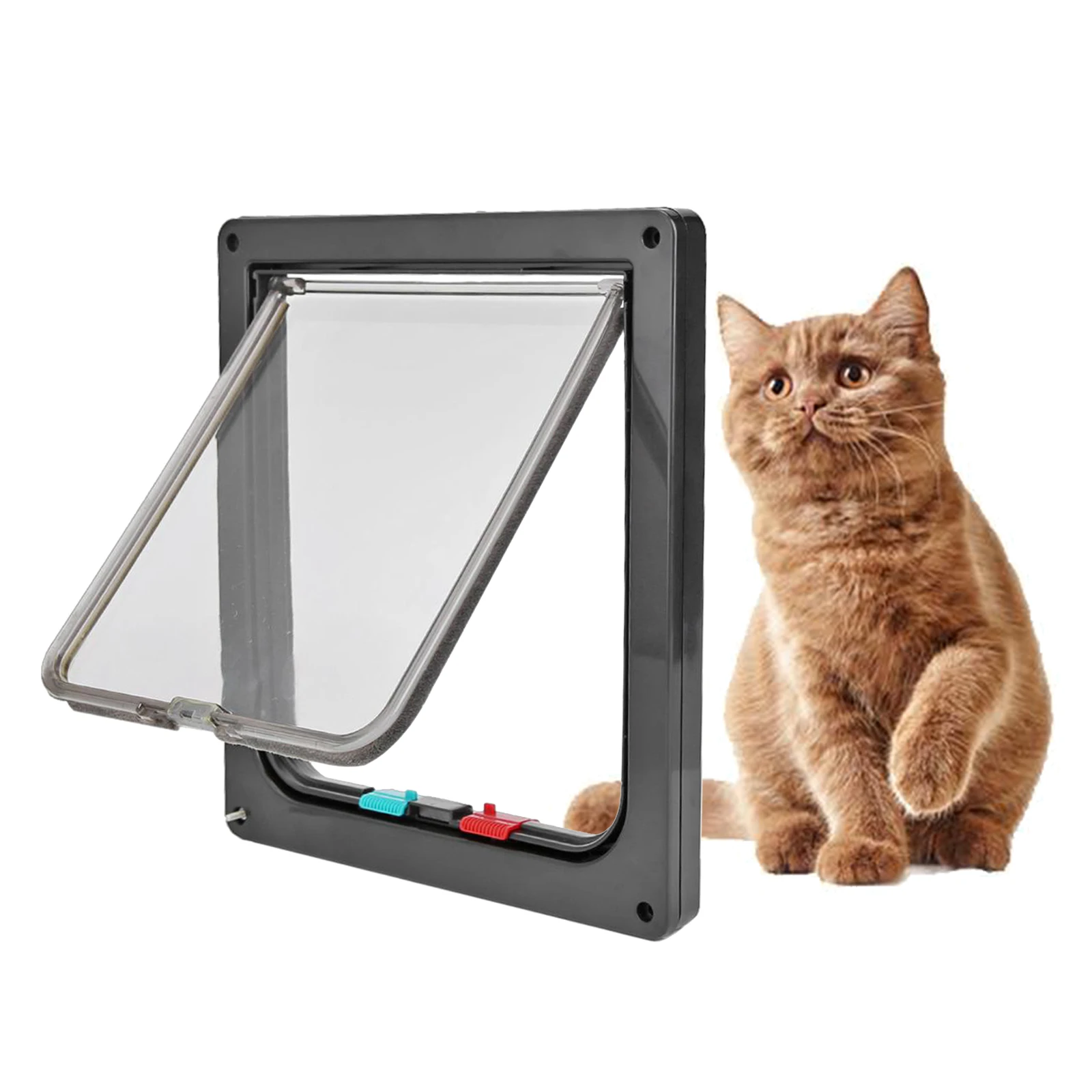 4 Way Lockable Dog Cat Kitten Door Security Flap Door Plastic S/M/L Animal Small Pet Cat Dog Gate Pet Supplies